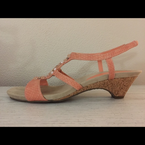 coral low heel sandals